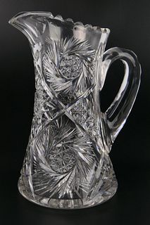 ANTIQUE HEAVY CUT CRYSTAL WATER PITCHER