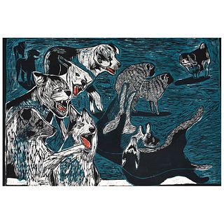 ALEJANDRA AGUILAR, Jauria V, Signed and dated 2018, Two-plaque woodcut C / A, 14.9 x 22" (38 x 56 cm), Signed certificate of authenticity