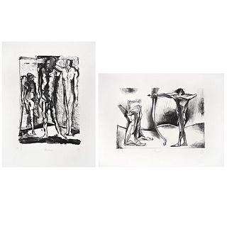 ANTONIO RAMÍREZ, a) Cacería  b) Mutilados, Signed and dated 03, Lithographies in grease pencil and ink P. T. 3 / 6 and 4 / 6, 9.4 x 14" (24 x 36 cm)