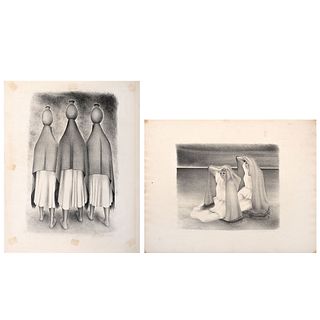 FRANCISCO DOSAMANTES, a) Untitled b) La espera, Signed, Lithographies 6 / 50 and 16 / 75, 23.6 x 15.7" (60 x 40) and 12.5 x 16.5"(32 x 42 cm), Pieces: