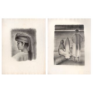 FRANCISCO DOSAMANTES, a) Mujer Oaxaqueña b) La espera,Signed, Lithographies 9 / 75 and 26 / 100, 14.9 x 11.8" (38 x 30 cm) and 18.5 x 14" (47 x 36 cm)