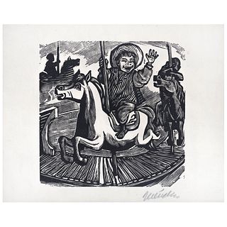 LEOPOLDO MÉNDEZ, Untitled, Signed, Linoleum without print number, 5.9 x 5.5" (15 x 14 cm)