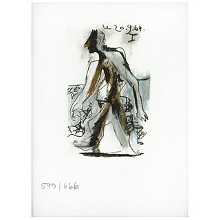 PABLO PICASSO, I, from album Picasso Le Gout du Bonheur, 1970, Unsigned, Dated 20.9.64 on plate, Lithography 597 / 666, 7 x 4.3" (18 x 11cm)