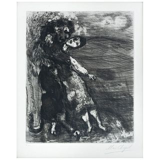 MARC CHAGALL, Le Lion Amoureux, from the series Les Fables de La Fontaine, 1952, Plate signed in pencil, Etching H.C., 14.9 x 10.6" (38 x 27 cm)