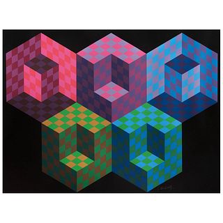 VICTOR VASARELY, Hexa 5, 1988, Signed, Serigraphy AP / 19, 26.7 x 36.2" (68 x 92 cm)