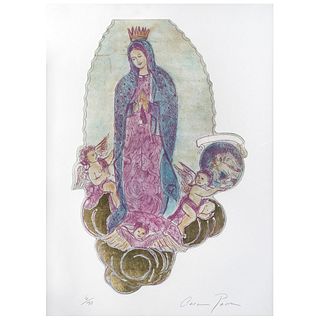 CARMEN PARRA, Virgen de Guadalupe, Signed, Engraving 6 / 40, 23.6 x 15.7" (60 x 40 cm), Proof of authenticity from El Aire Centro de Arte