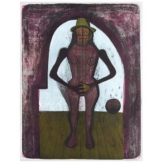 RUFINO TAMAYO, Femme au Collant Rose, from Mujeres suite, 1969, Signed lithography  H.C, 27 x 21.2" (69 x 54 cm)