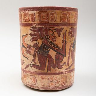 Mayan Polychrome Pottery Cylinder Vessel 