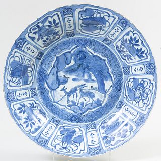 Chinese Blue and White Porcelain Charger Decorated with Deer
