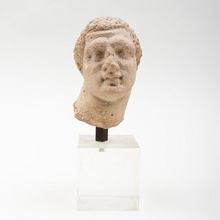 Greek Limestone Male Head, Possibly Herakles