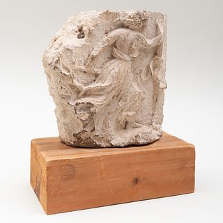 Greek Limestone Figural Relief Fragment