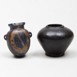 Small Egyptian Stone Cosmetic Jar and a Lapis Lazuli Amphoriskos