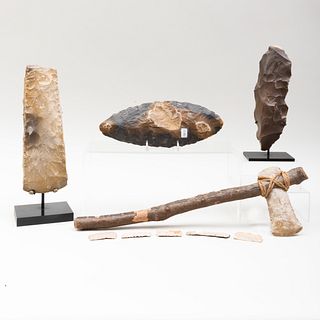 Group of Neolithic Stone Axe Heads, a Stone Scraper and Five Smaller Stone Implements