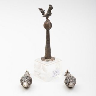 Persian Metal Bird Finial and a Pair of Persian Metal Earrings