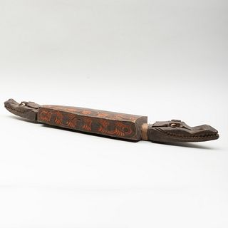 Papua New Guinea Carved Wood and Painted Crocodile Headrest, Village of Kaminambit