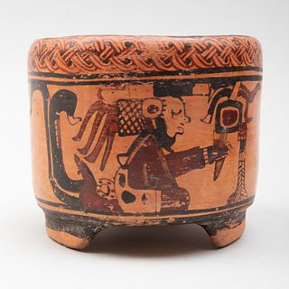 Mayan Polychrome Pottery Tripod Vessel 