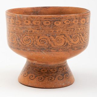 Mixtec Slip Decorated Terracotta Stemmed Cup, Mexico