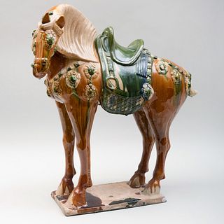 Tang Style Glazed Earthenware Model of a Caparisoned Horse