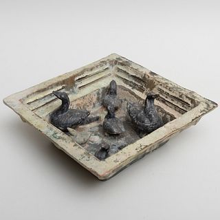 Chinese Glazed Pottery Model of Ducks in a Pen