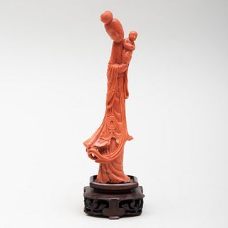 Chinese Coral Figure of Guanyin