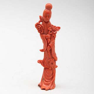 Chinese Coral Figure of Meiren