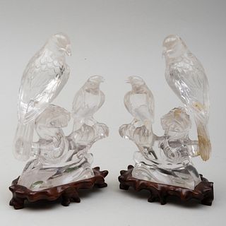 Pair of Chinese Rock Crystal Models of Birds