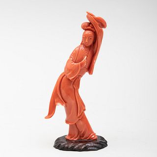 Chinese Coral Figure of a Japanese Dancer