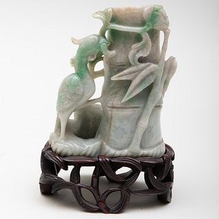 Chinese Jadeite Vase Carved with Phoenix and Bamboo