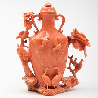 Chinese Coral Vase and Cover