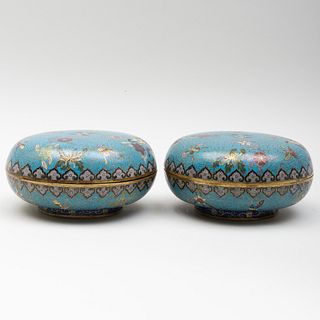 Pair of Chinese Cloisonne Circular Boxes and Covers