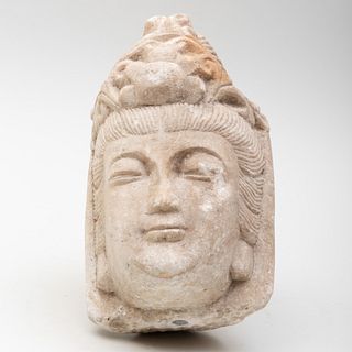 Chinese Carved Stone Head of a Boddihsatva