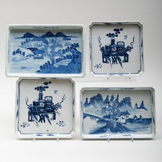Group of Four Chinese Blue and White Porcelain Trays