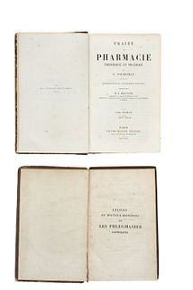 LOTE DE 2 LIBROS SOBRE MEDICINA DEL S. XIX: Lecons du Docteur Broussais sur les Phlegmasies Gastriques / Taité de Pharmacie Théorique