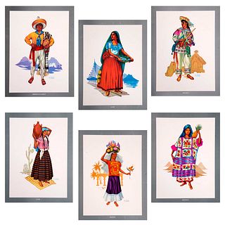 Ilustraciones de Rafael Muñoz Lopez. México. 1986. Consta de: 12 impresiones de trajes regionales mexicanos. En carpeta.
