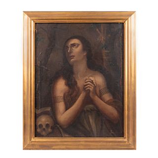 Anónimo. María Magdalena Penitente. Óleo sobre tela. Enmarcado. 68 x 53 cm
