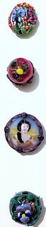 A NICE LOT OF 4 CONTEMPRARY GLASS PAPERWEIGHT BUTTONS