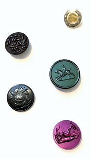 A GROUP OF FIVE DIVISION ONE HORN BUTTONS