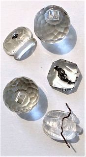 Five CLEAR CRYSTAL GLASS BUTTONS VARIOUS DESIGNS
