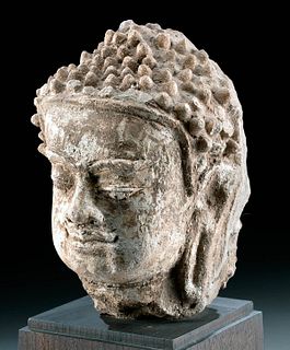 Thai Haripunjaya Stucco Head of Buddha, ex-Sothebys