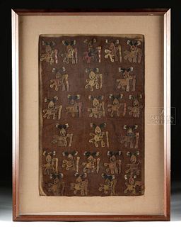 Framed Chancay Textile Panel w/ Zoomorphic Figures