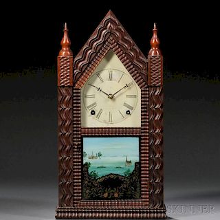 J.C. Brown Mahogany Ripple Front Steeple Clock