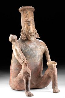 Large Jalisco Redware Seated Warrior, ex Sotheby's