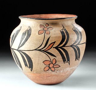 Vintage Santo Domingo Pueblo Polychrome Jar w/ Flowers