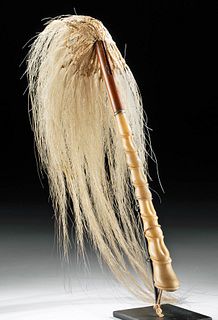 19th C. Tonga Bone, Wood, & Horse Hair Fly Whisk