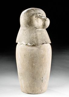 Egyptian Limestone Canopic Jar Baboon Head Hapy Lid
