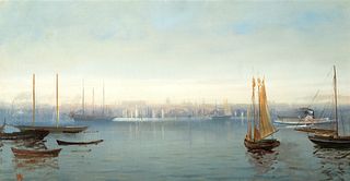 Harrison Bird Brown (Am. 1831-1915)     -  "Portland Harbor"   -   Oil on canvas