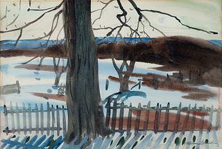 William Zorach (Am. 1887-1966)     -  Winter on the Coast   -   Watercolor on paper, framed under glass