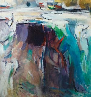 Elena Jahn (Am. 1938-2014)     -  Moon, Water, Rocks-Monhegan, Maine 1963   -   Oil on canvas