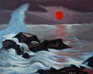 Ernest Fiene (Am. 1894-1965)     -  "Sunset, Monhegan Island"   -   Oil on canvas, framed