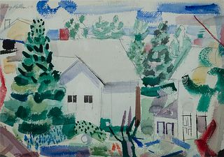 Henry Kallem (Am. 1912-1985)     -  Houses on Monhegan, 1950   -   Watercolor on paper, framed under glass